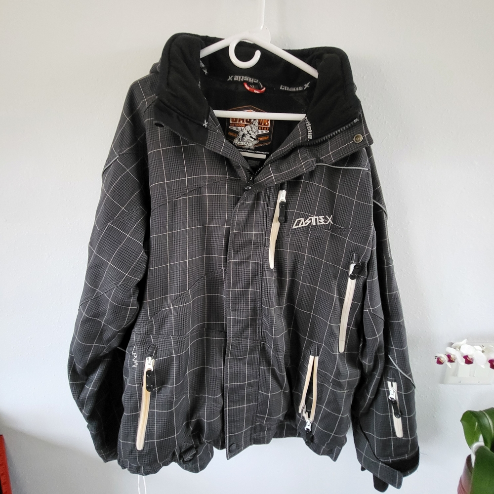 Castle X Ski Jacket Mens Large Black Gray Plaid Snowboard Winter Coat Waterproof